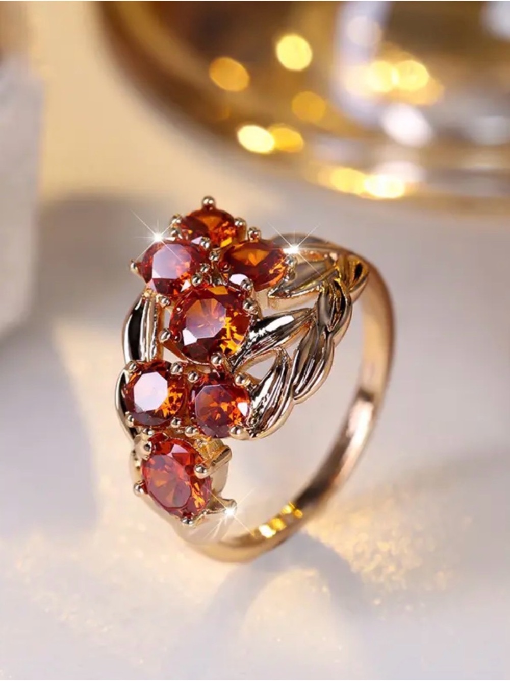 Gold Orange Garnet Style Stone Ring. - Picture 4 of 7